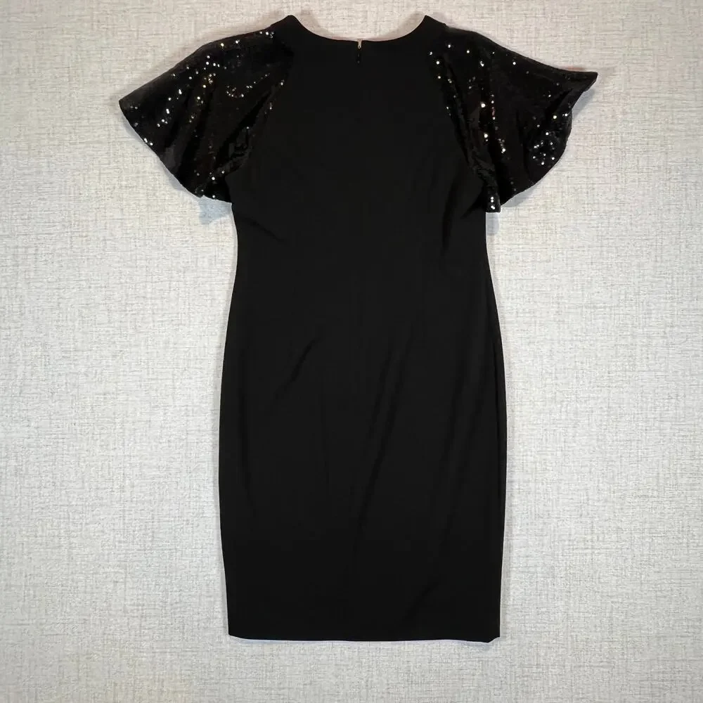 Calvin Klein Sequin-Sleeve Midi Sheath Dress Women's 12 - Picture 5 of 8